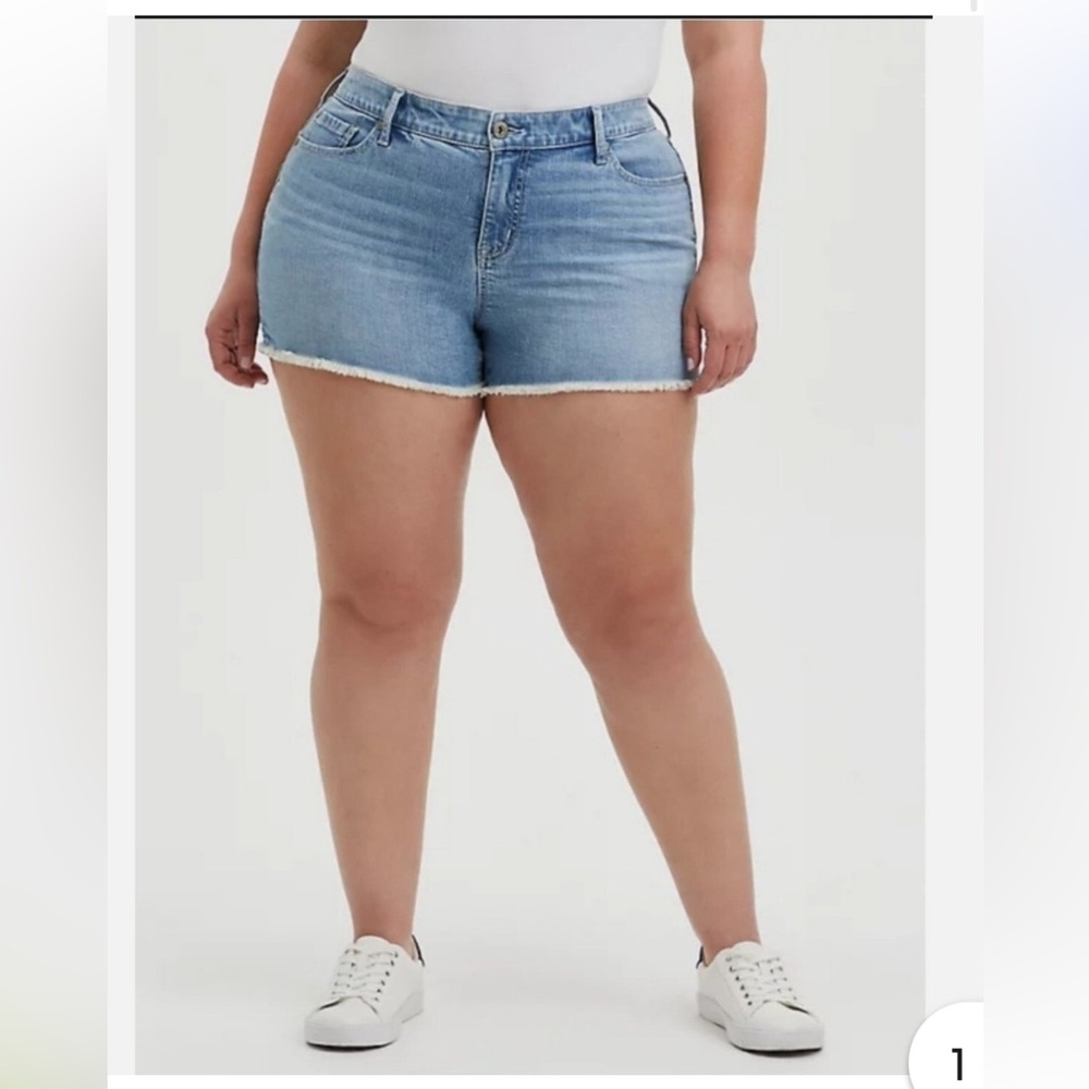 Torrid cutoff Mid Rise Denim Shorty Shorts in Light Blue